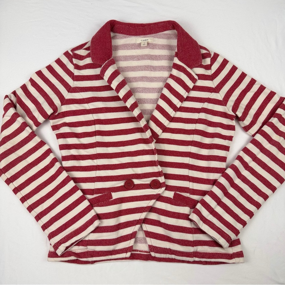 Caslon Nordstrom Striped Knit Blazer Red & Off White Lightweight Jacket Small